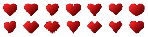 심장 아이콘입니다. 붉은 심장 아이콘의 집합입니다. 로맨스 사랑의 상징입니다. 개념적 아이콘입니다. 벡터 일러스트 레이 션