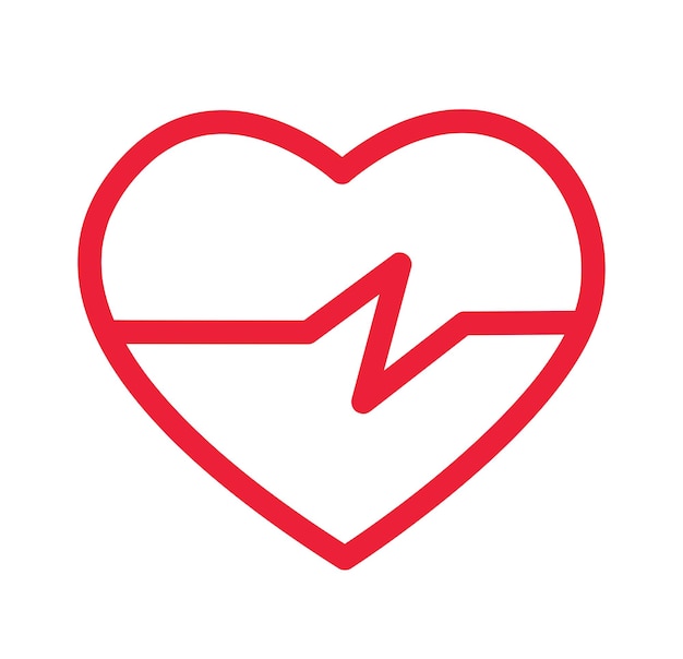 Icona del cuore con segno, battito cardiaco.