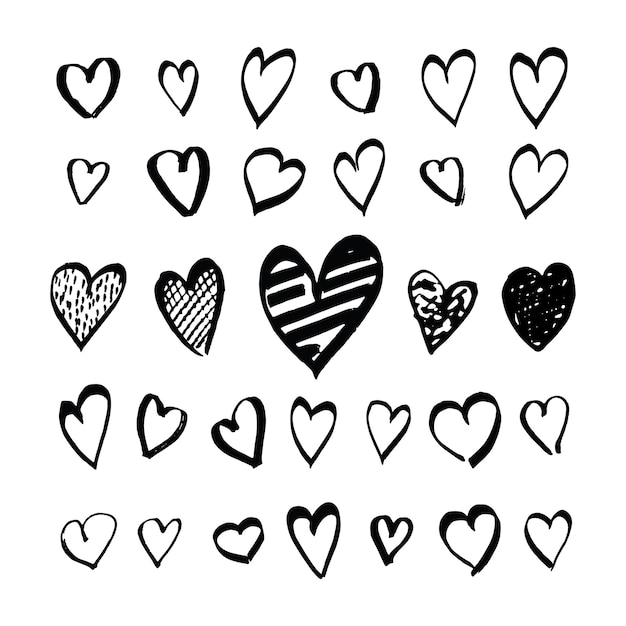 Vector heart icons hand drawn set for valentines day