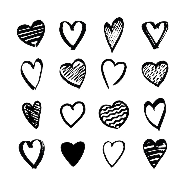 Heart Icons Hand Drawn Set for Valentines Day