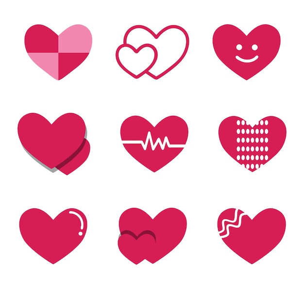 Vector heart icons set isolated on white background