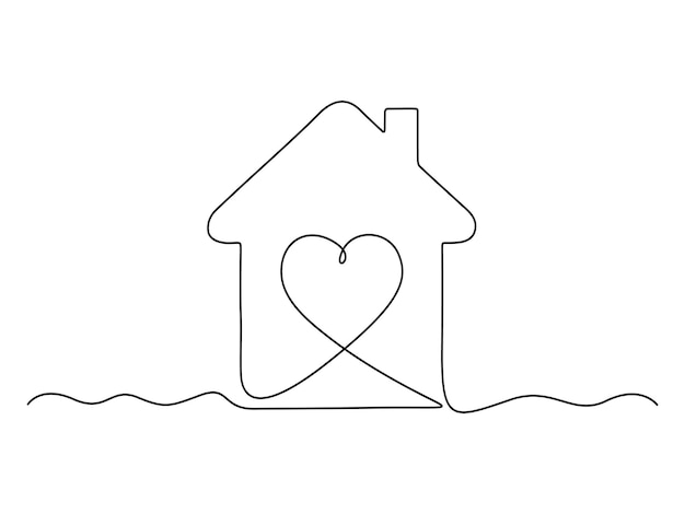 Vector heart inside house continuous single line drawing vector illustration