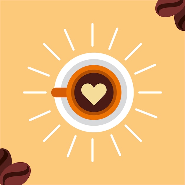 Vector heart on latte art coffee cup top view