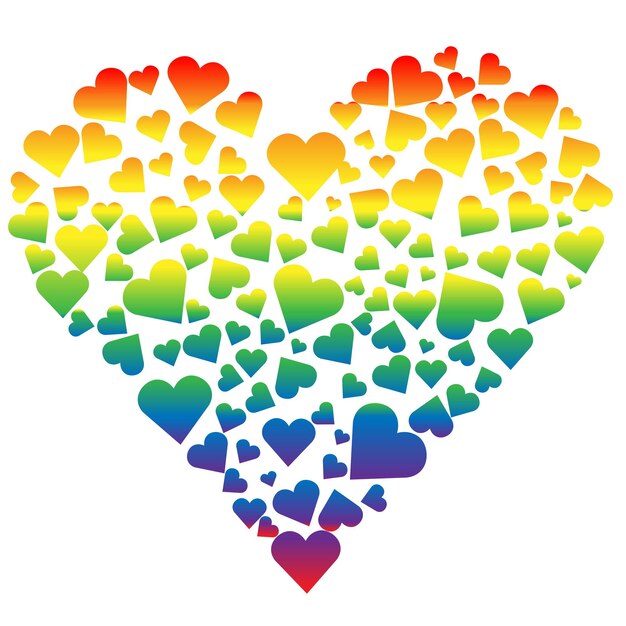 Cuore lgbt cuori vettoriali fatti di cuori di colori arcobaleno illustrazione piatta dell'oggetto isolato emblema dell'omosessualità