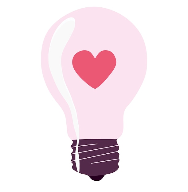 Vettore heart light bulb icon illustrazione di design vettoriale piatto o cartone animato il concetto d'amore il clip del giorno di san valentino isolato su bianco modello di biglietto di auguri amore potenza adesivo per social media colori rosa grafico