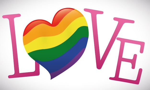 Cuore come la lettera o con i colori dell'arcobaleno che promuovono l'amore durante l'evento pride