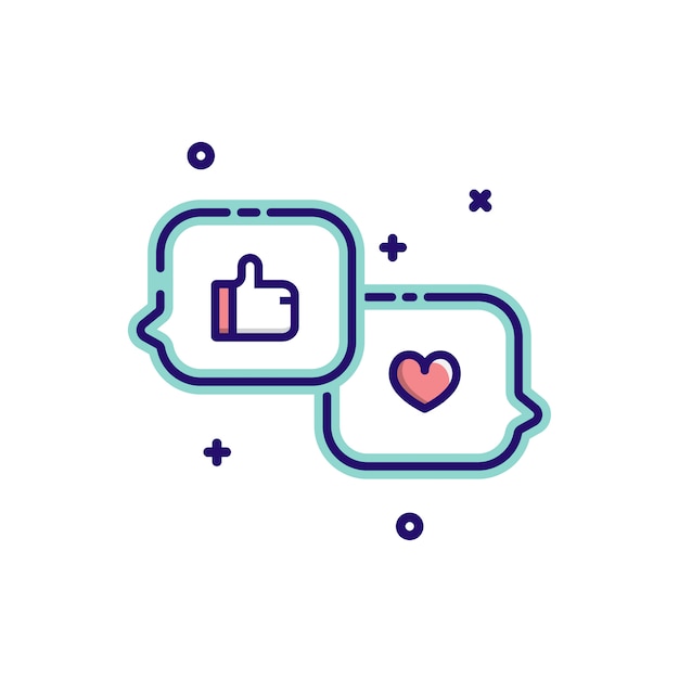 Vector heart and like symbol in speech bubble message icons. vector illustration