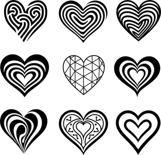 heart line art silhouette black and white collection