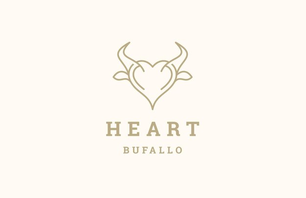 Heart line with buffalo style logo design template flat vector