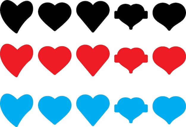 Heart lines bundle hand drawn doodle love linear black color icon set isolato su trasparente
