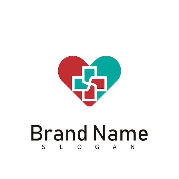 Vettore cuore logo design simbolo cure mediche