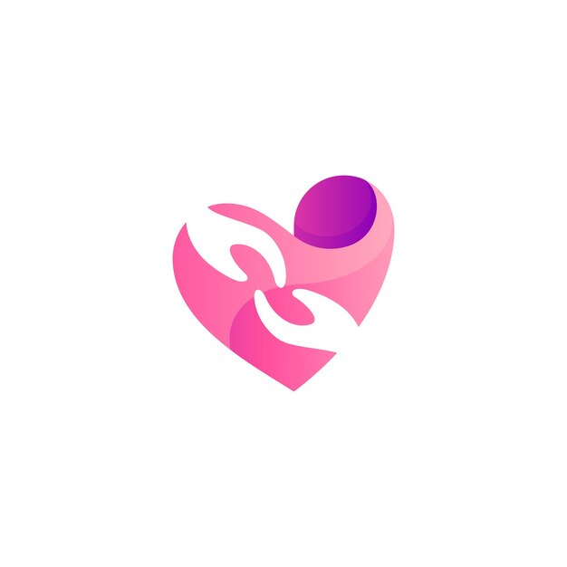 Vector heart logo design with hand care combination