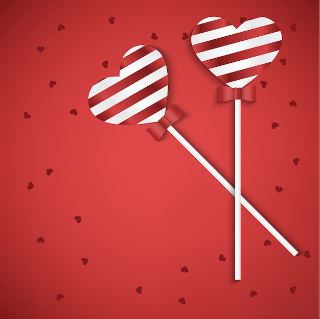 Vettore caramelle al cuore lecca-lecca per san valentino