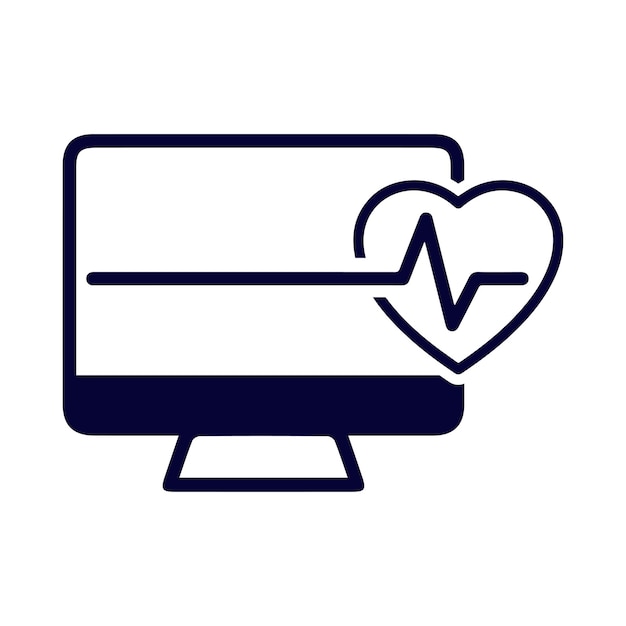 Vector heart love heart beat medical computer monitor heart pulse on monitor icon