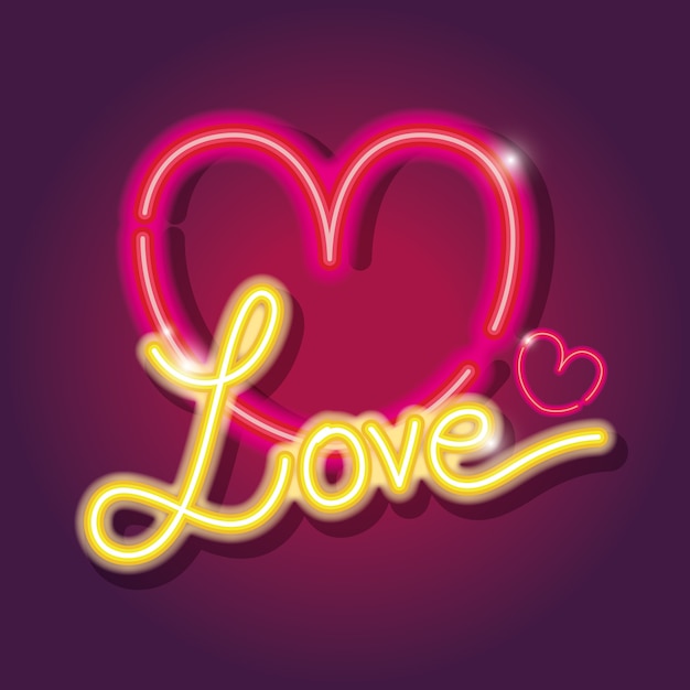 Heart love icons neon sign decoration 