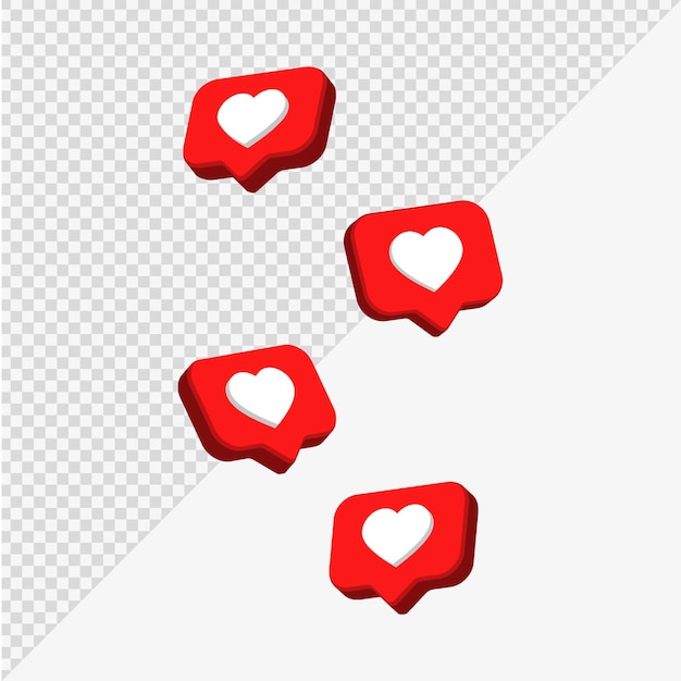 Heart love instagram like icon in 3d speech bubble for social media notification icons post reaction