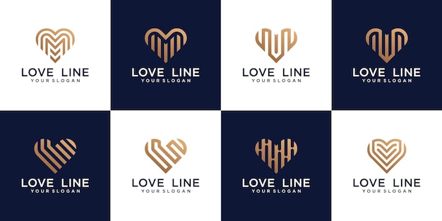 Cuore, collezione di logo di amore con stile di linea