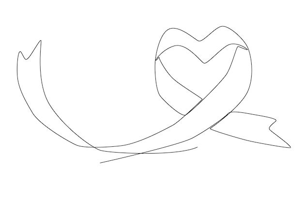 Heart love ribbon concept to support world cancer fight one line art