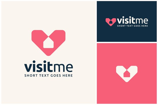 Heart Love Shape Initial Letter V Visit with House for Home Lover logo design