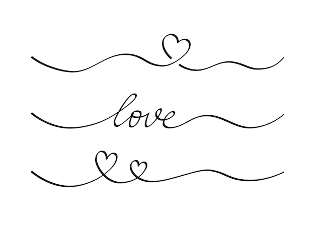 Vector heart and love swirl divider. hand drawn sketch doodle style. line scribble heart thread vector illustration. love and wedding concept.