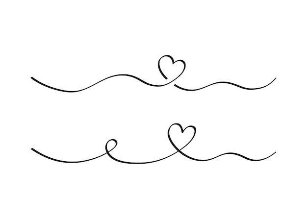 Vector heart and love swirl divider. hand drawn sketch doodle style. line scribble heart thread vector illustration. love and wedding concept.