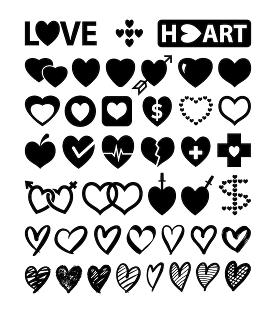 Vector heart love symbol drawing and icon