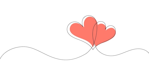 Heart Love Vector Continuous Line Art Illustration Romantic Minimalist Wedding Card Background