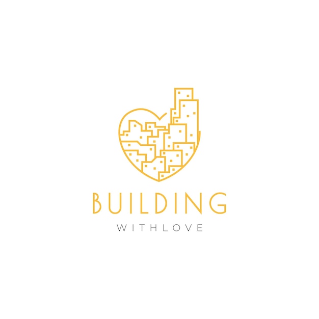 Heart love with city building logo design