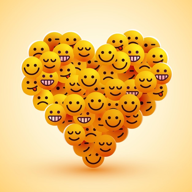 Heart made of emoji balls crowd Concept of love and friendship