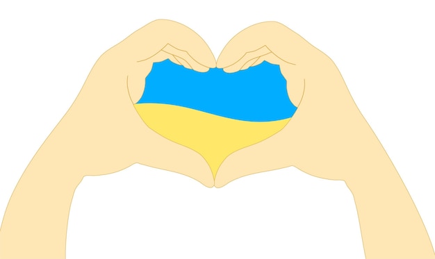 Heart made of hand symbol of Ukraine flag in blue and yellow