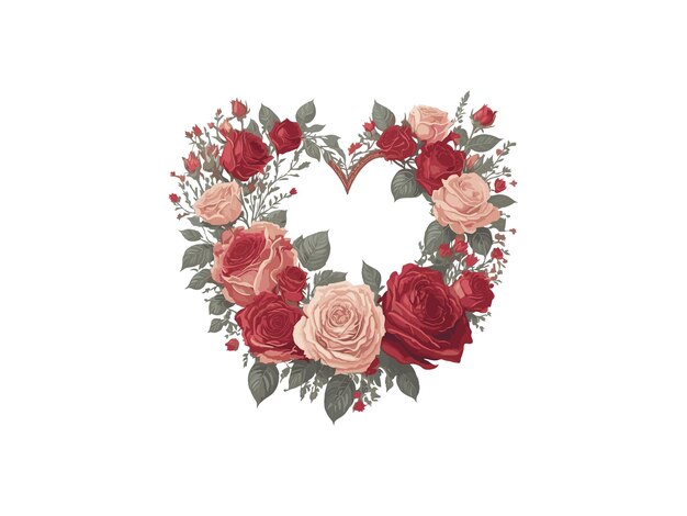 Сердце из роз и цветов Валентины Женщины День матери Векторная иллюстрация Рамка Клипарт