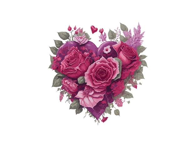 장미와 꽃으로 만든 심장 발렌타인 여성 어머니의 날  ⁇ 터 일러스트레이션 프레임 클리파트