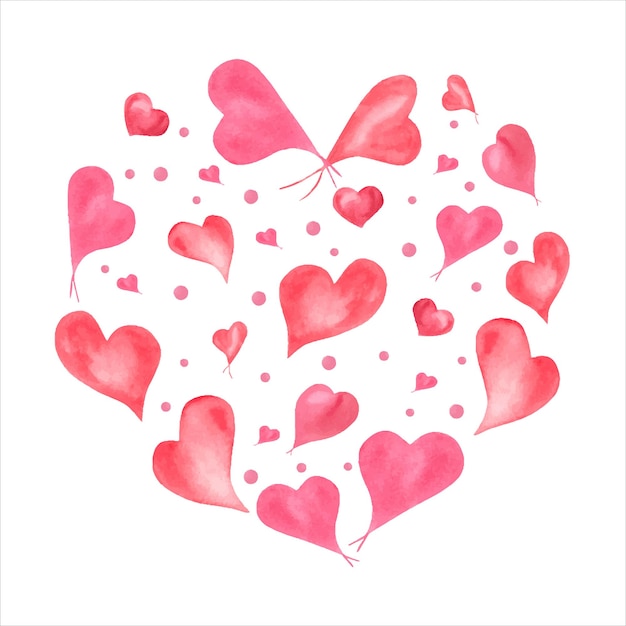 Heart made up of little pink blue watercolor hearts Romantic illustration