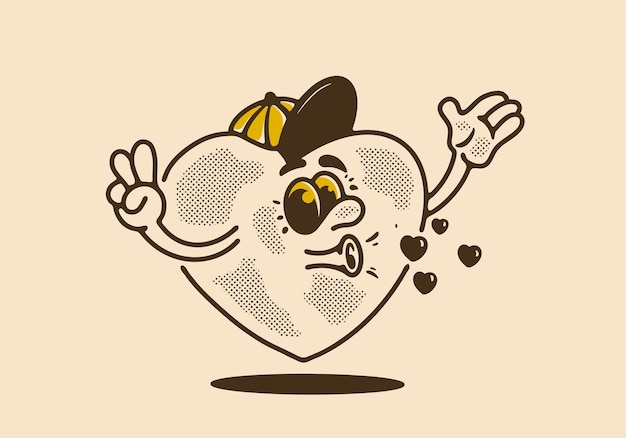 Heart mascot character illustration design in vintage style