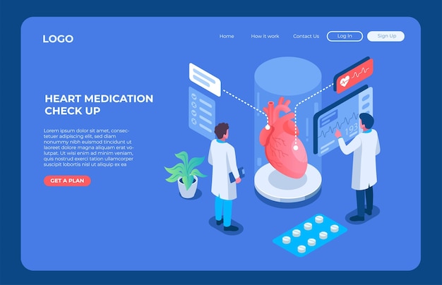 Illustrazione vettoriale del concetto di controllo dei farmaci per il cuore in stile isometrico