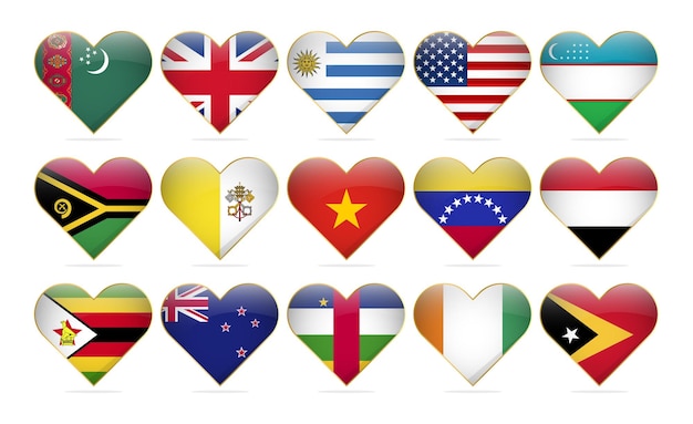 Heart national flags of the world design template realistic