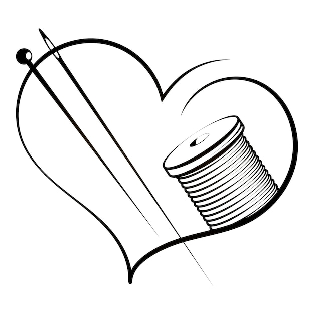 Heart and needle with thread silhouette