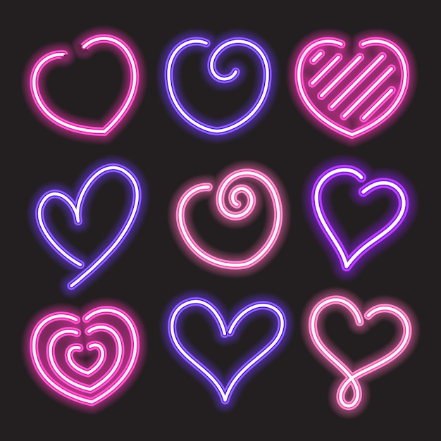 Heart neon set