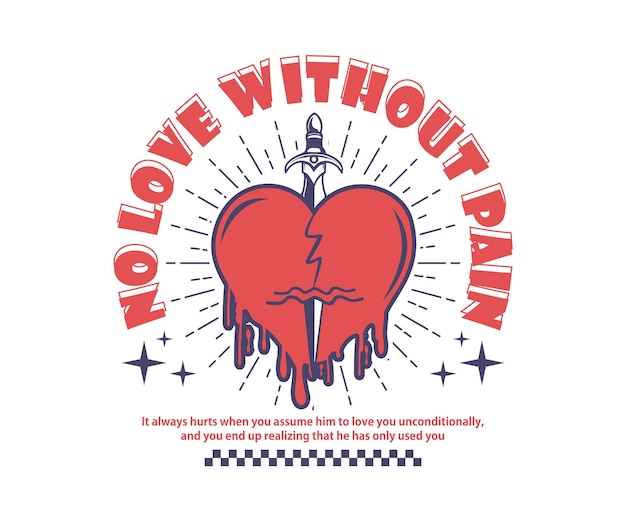 Vettore heart no love t-shirt design (design della maglietta senza amore)