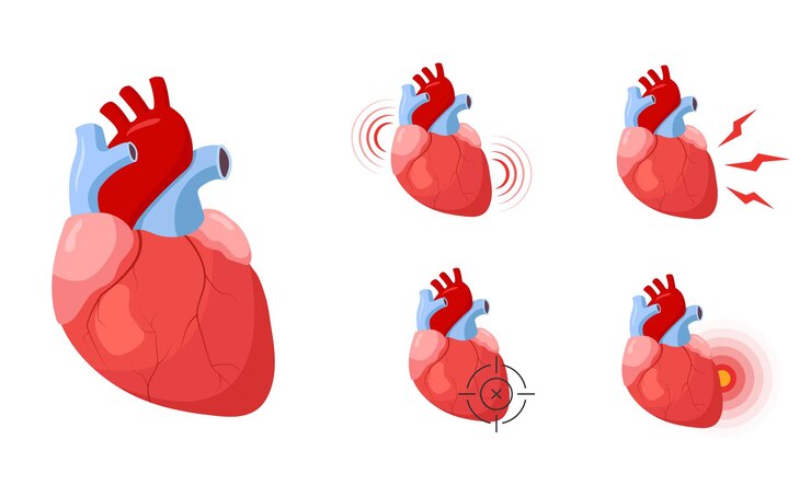 Vector heart pain illustration problems with heart medical icons vector isolated on white