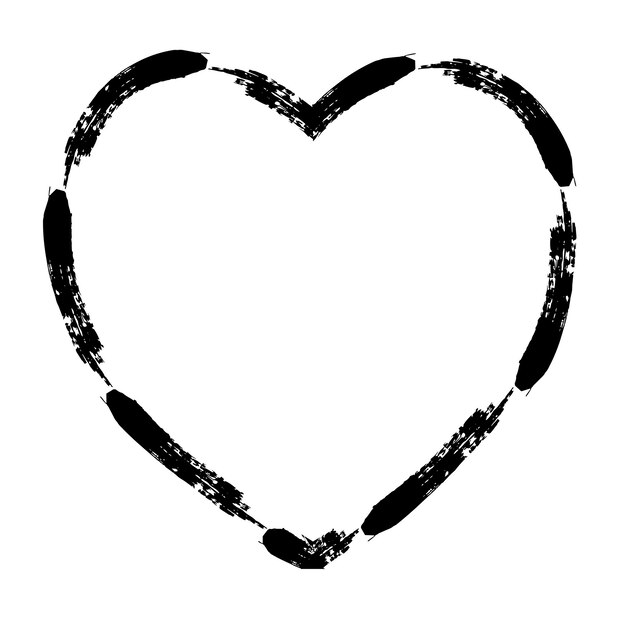 Heart painted with strokes of black paint Grunge vector illustration