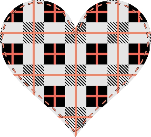 heart in patchwork grey pink black tartan
