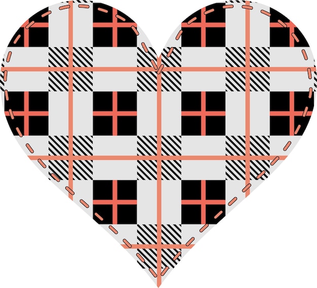 Vettore cuore in patchwork grigio rosa nero tartan