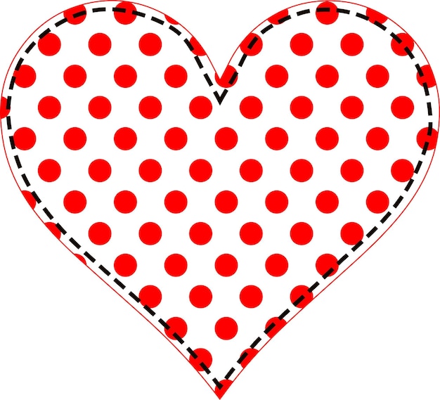 Cuore in patchwork a pois rossi su sfondo bianco