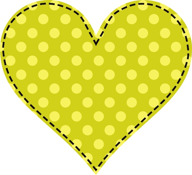 Heart in patchwork sewing yellow polka dots on green background