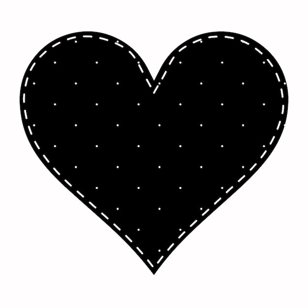 Heart in patchwork small white polka dots on black background