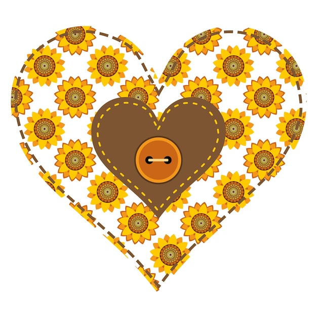 Heart patchwork in sunflower flowers