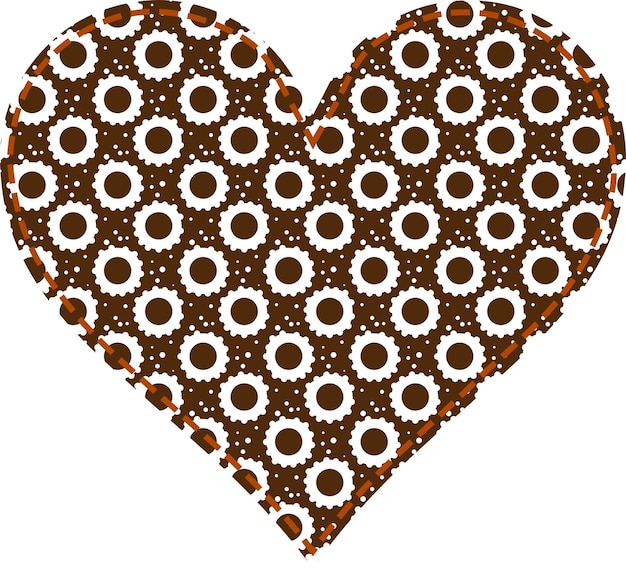 Heart in patchwork technique with brown background with silhouettes of white gingerbread