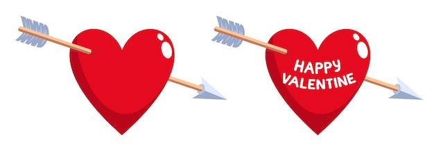 Heart pierced by arrow. Heart symbol of Valentines day. Vector illustration.
