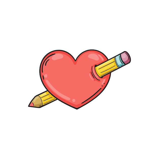 Vector heart pierced with a pencil.